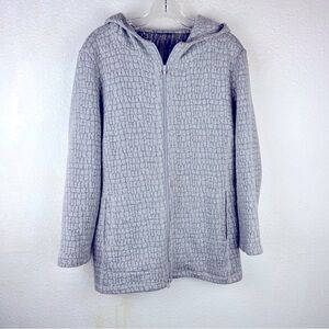 ELLIOTT LAUREN Gray Polyester 2-pocket Jacket. Size Large. Hood &two-way zip